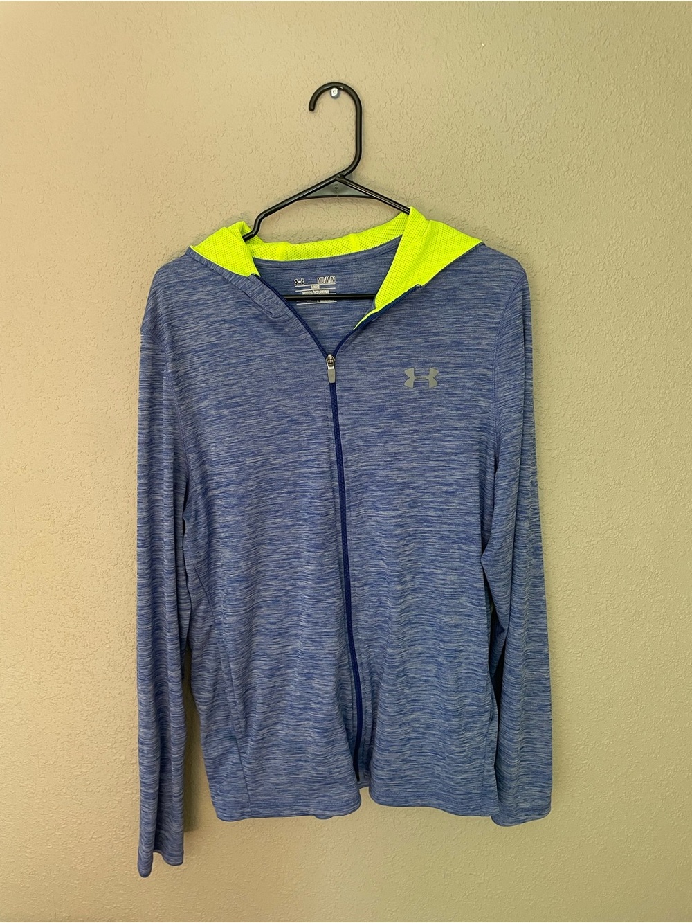 Under Armour Blue Heather Full-Zip Hoodie with Neon Yellow Hood Lining